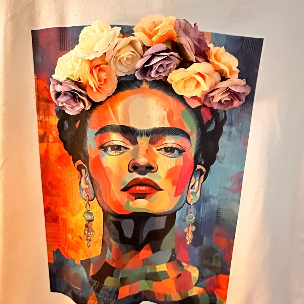 Frida Kahlo tshirt with 3D Floral Accents